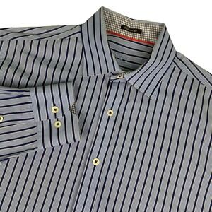 Bugatchi Mens XL Shirt Blue Classic Fit Striped Long Sleeve Button Down Dress